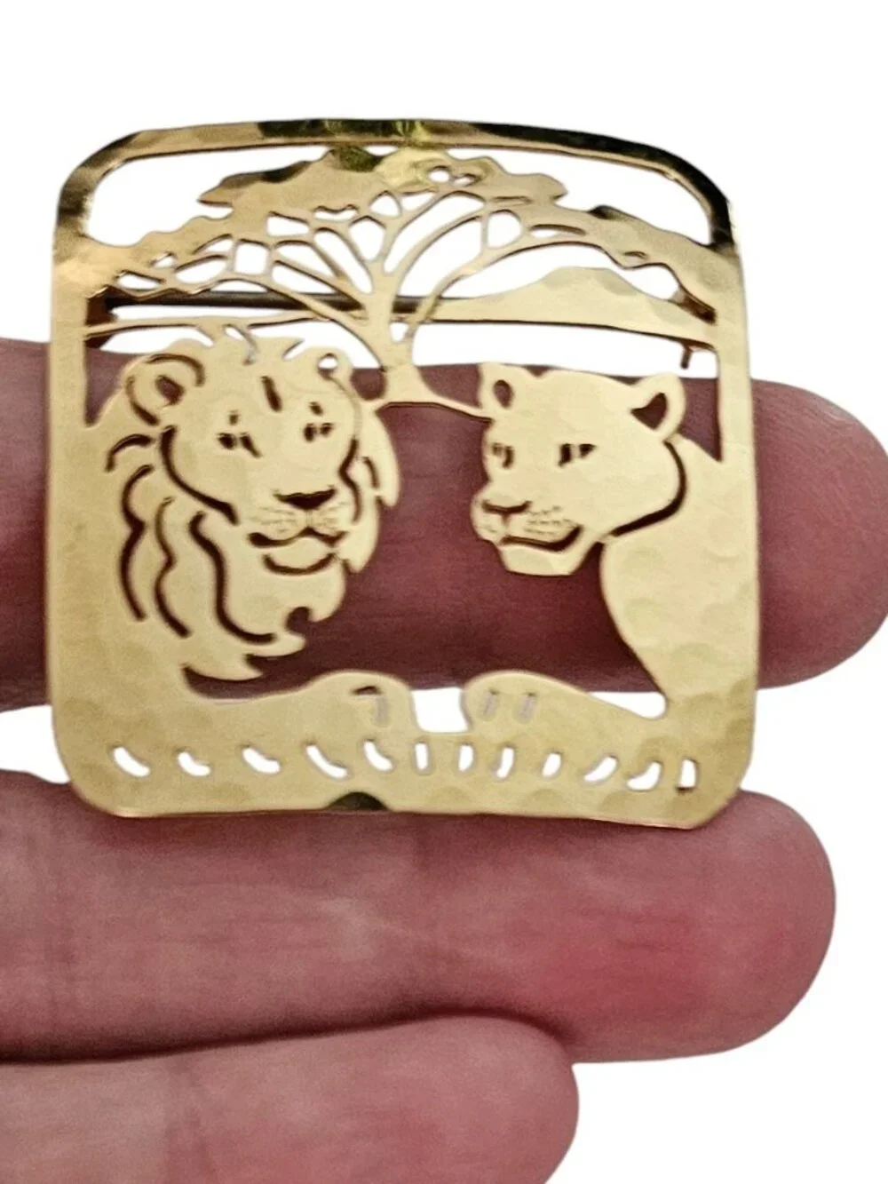 Wild Bryde Brooch Lion Lioness Open Laser Cut Square Pin L619